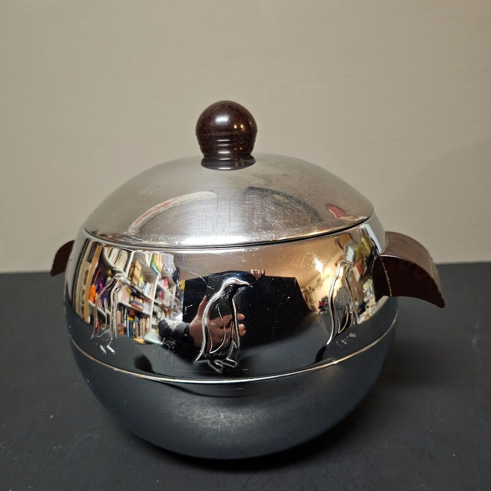 West Bend Penguin Hot/Cold Server Ice Bucket Bakelite Handles Vtg MidCentury